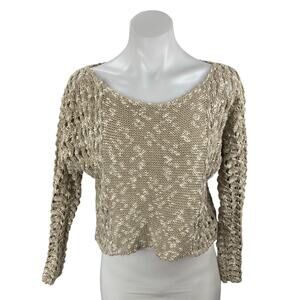 Ecote Women's Beige Crochet Open Knit Long Sleeve Cropped Sweater Top Size XS